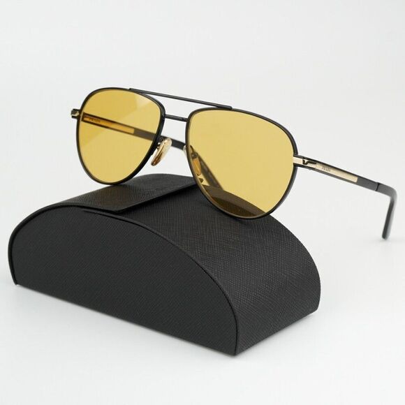 NEW Prada PRA54S 1BO90C Matte Black Yellow Unisex Pilot Sunglasses PR A54S - Picture 2 of 13